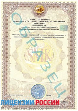 Образец сертификата соответствия (приложение) Тосно Сертификат ISO 13485